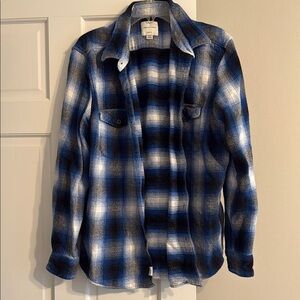 American Eagle Outfitters Navy and White Thick Cotton Checkered Shirt